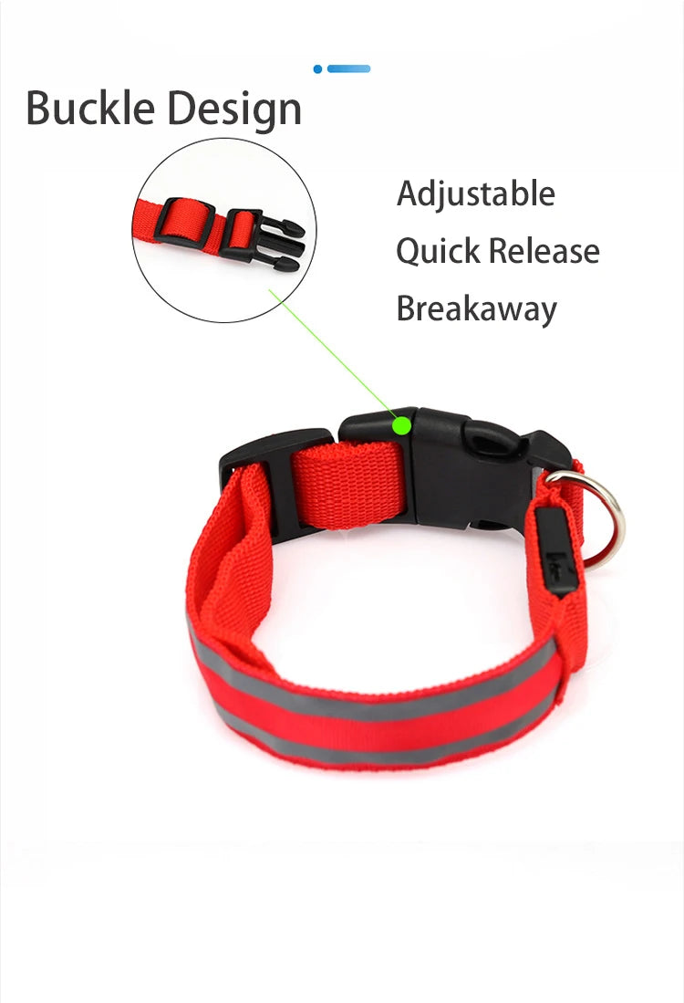 Reflective Dog Collar Luminous Night Safety Usb Rechargeable LED Dog Collar Light For Small Dogs Cat Pet Collar Para Perro XS-XL