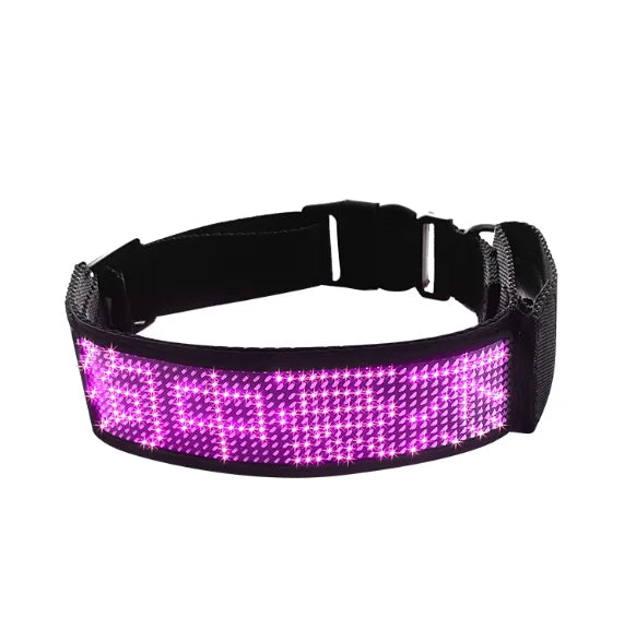 LED Light-Up Pet Dog Safety Collar Soft Personalized Glow-in-the-Dark Neck Loop with Programmable Flashing LED Animal Pattern
