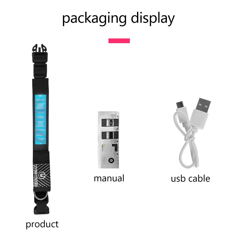 RGB Color LED Collar with Programmable LED Screen Scrolling Customized Text Animations Rechargeable Glowing LED Pet Dog Collars