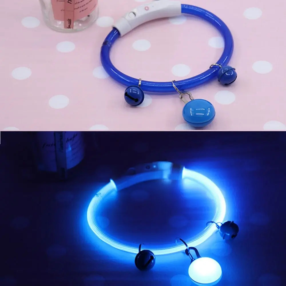 Adjustable Size LED Dog Collar Multi-Color Light Fiber Optic Material USB Rechargeable Collar PVC Material Detachable Pendant