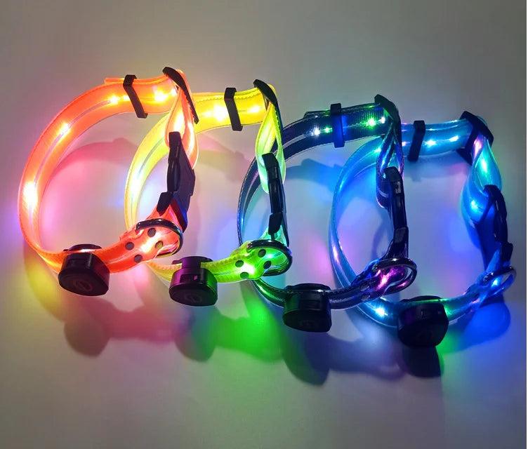 New Adjustable Led Glowing Pet Dog Collar PVC Waterproof  Anti Dirty Easy To Clean for Big Small Dogs Puppy Cat Luminous Collar