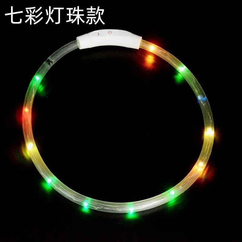 70cm Adjustable LED Dog Collar TPU USB Rechargeable Lighting Collar Glowing Luminous Night Safety Flashing Glow Collar Leads