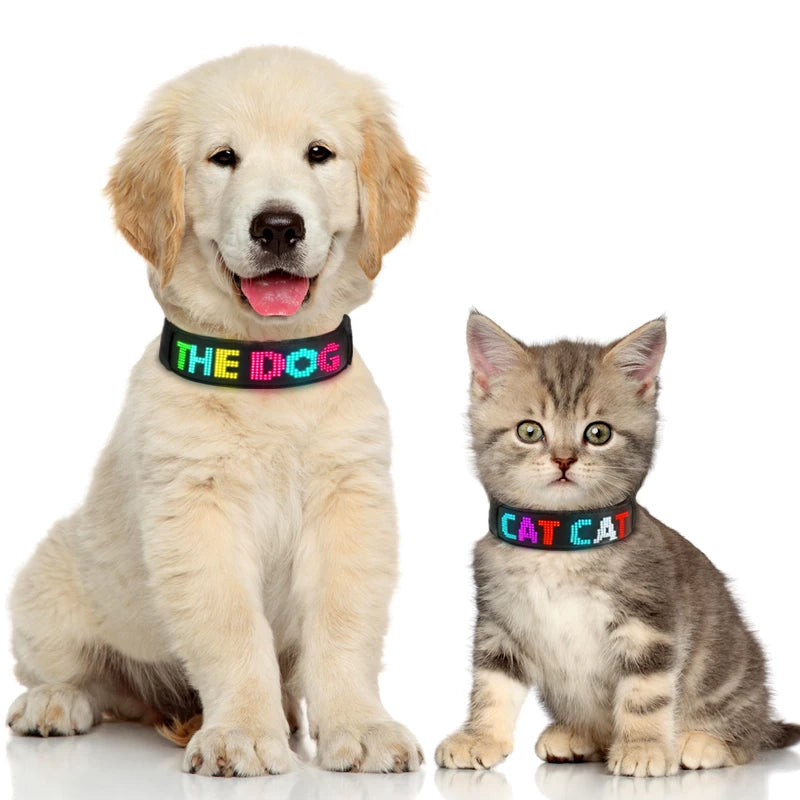 RGB Color LED Collar with Programmable LED Screen Scrolling Customized Text Animations Rechargeable Glowing LED Pet Dog Collars