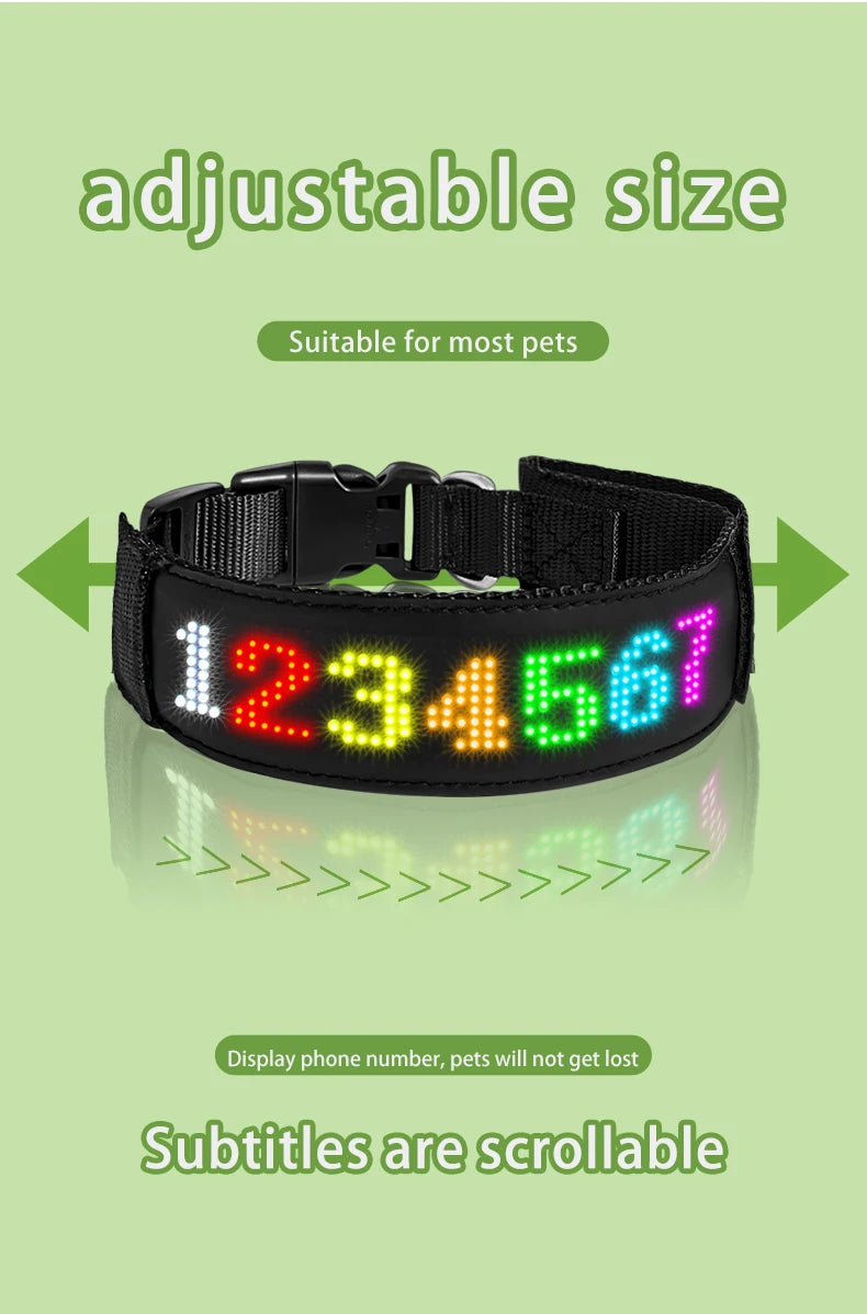 RGB Color LED Collar with Programmable LED Screen Scrolling Customized Text Animations Rechargeable Glowing LED Pet Dog Collars