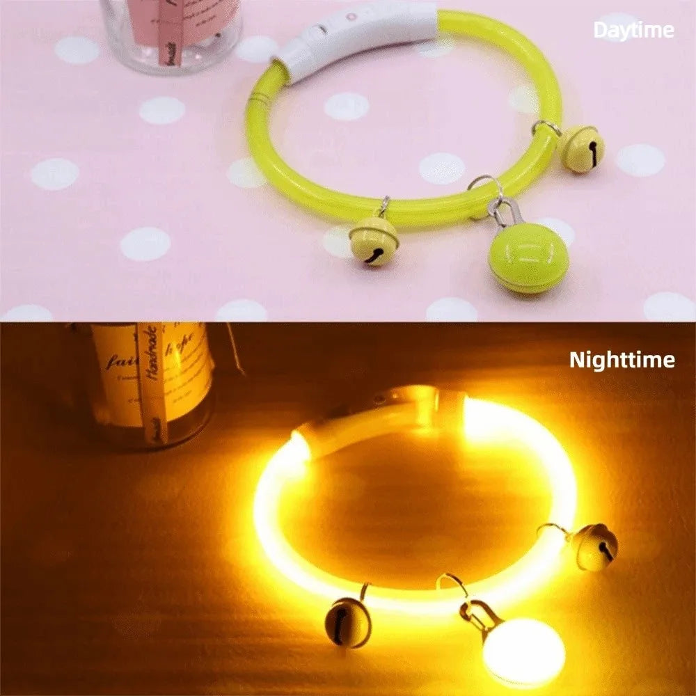 Adjustable Size LED Dog Collar Multi-Color Light Fiber Optic Material USB Rechargeable Collar PVC Material Detachable Pendant