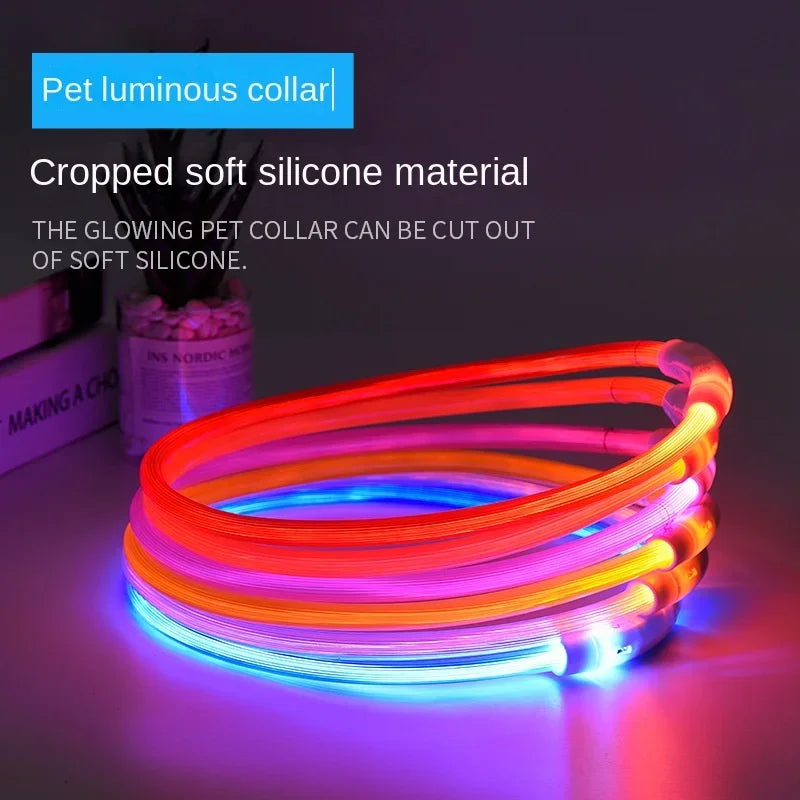 70cm Adjustable LED Dog Collar TPU USB Rechargeable Lighting Collar Glowing Luminous Night Safety Flashing Glow Collar Leads