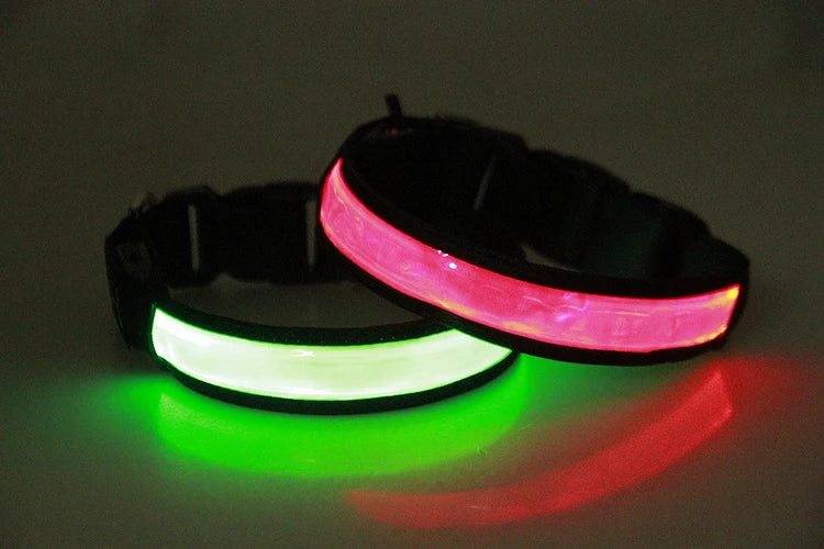 Pinkycolor USB Charging LED Dog Collar Luminous Light Night Safety Reflective Leather Glowing Collar For Dogs Pets Rechargeable