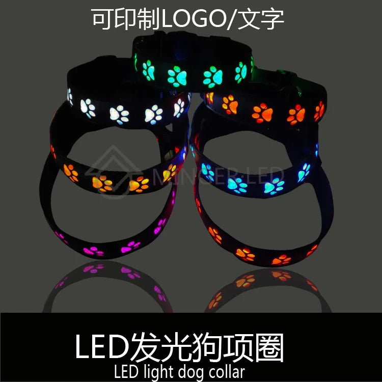 LED Dogs Luminous Collar Paw Pet Dog Walking Dog Collar Tag  Anti-car Accident Anti-lost Light Warning Safety Puppy accessories