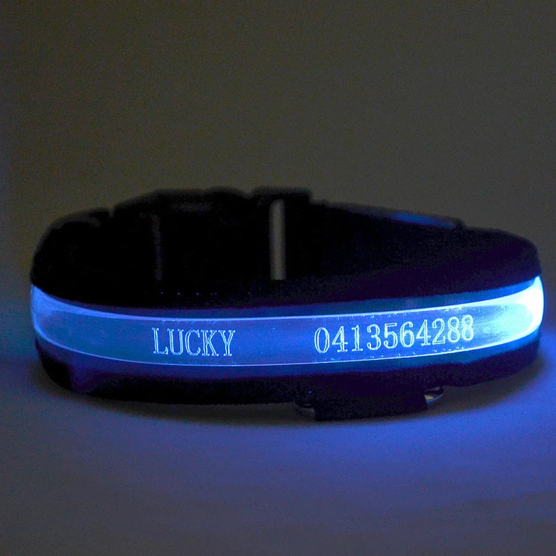 Dog Collars Personalized With Name/Phone Prevent Loss LED Night Safety Necklace Pet Collar Dog Small Puppy Cat Collar Para Perro