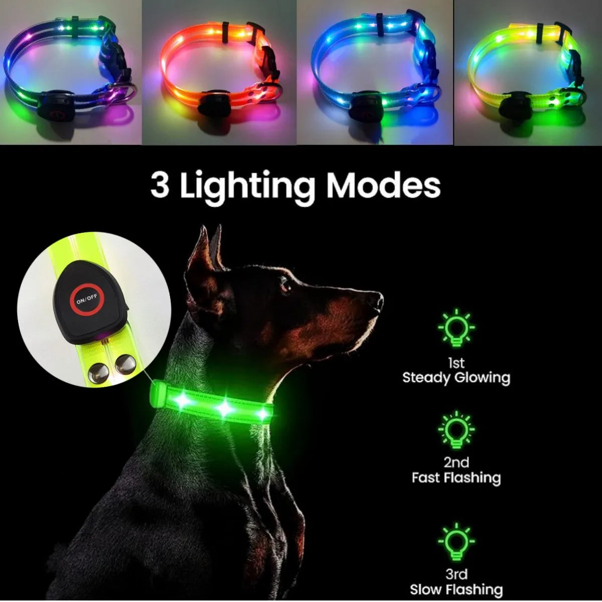 New Adjustable Led Glowing Pet Dog Collar PVC Waterproof  Anti Dirty Easy To Clean for Big Small Dogs Puppy Cat Luminous Collar