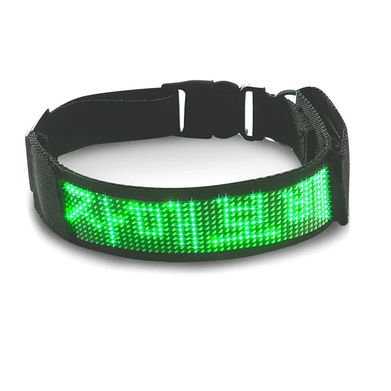 LED Light UP Dog Collar Bluetooth APP Programmable Message Scrolling LED Display Screen Pet Accessories Collar