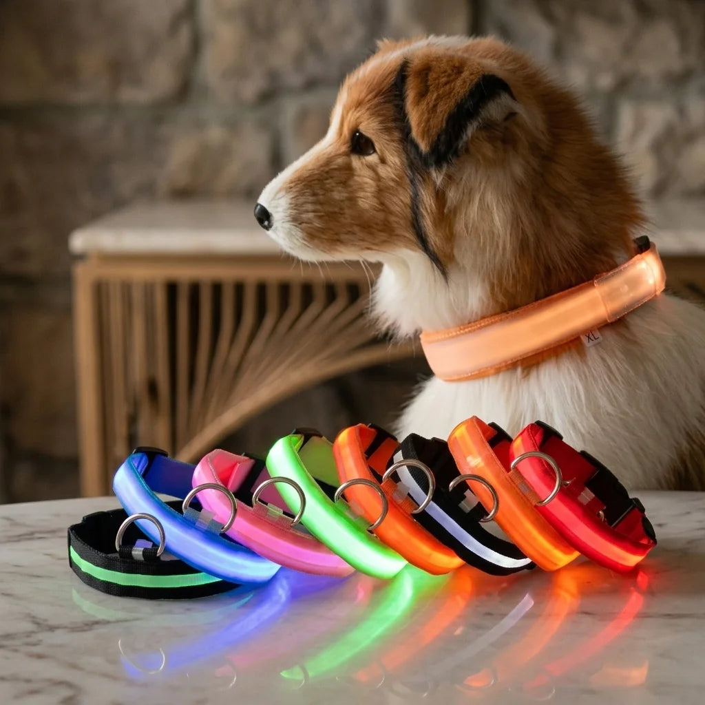 Dog Collar Nylon LED Night Safety Flashing Glow In The Dark Pet Dog Leash pet Dogs Luminous Fluorescent dog accessories collar