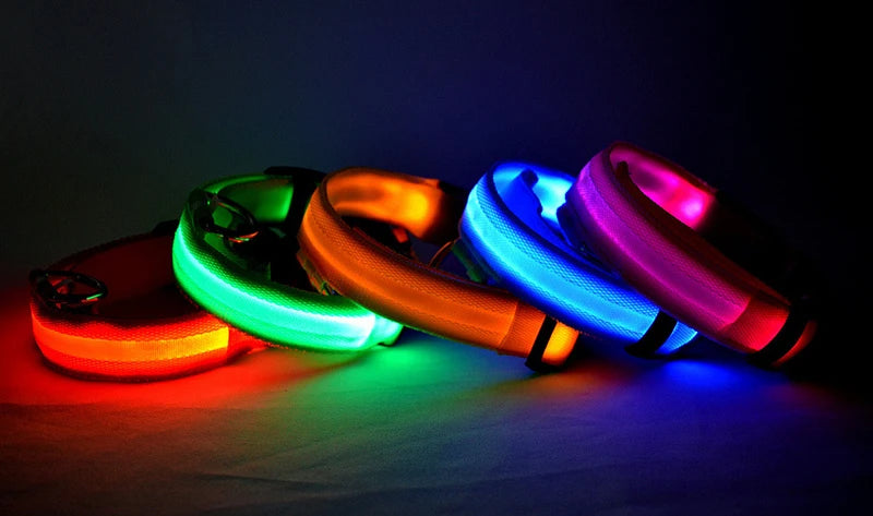 Dog Collar LED Light Electronic Night Safety Anti-Lost Nylon Adjustable Luminous Glowing Collar For Dogs Cats Pet Products Xs-XL