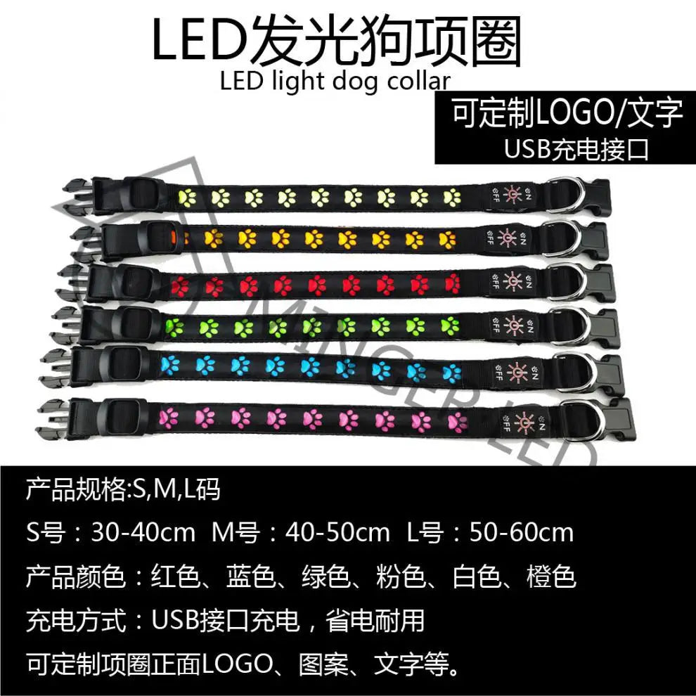 LED Dogs Luminous Collar Paw Pet Dog Walking Dog Collar Tag  Anti-car Accident Anti-lost Light Warning Safety Puppy accessories