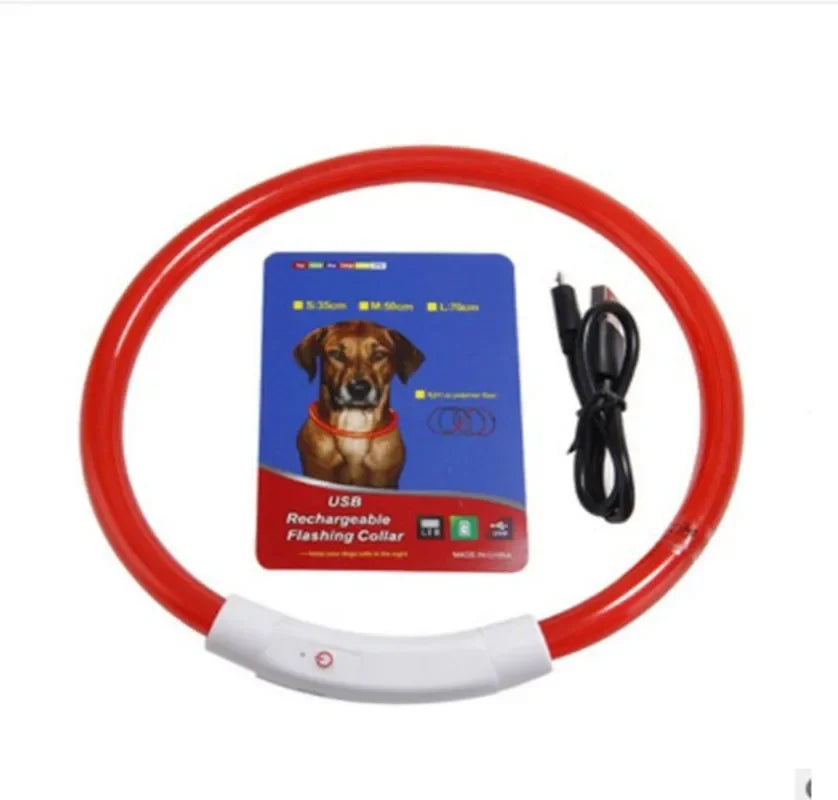 70cm Adjustable LED Dog Collar TPU USB Rechargeable Lighting Collar Glowing Luminous Night Safety Flashing Glow Collar Leads