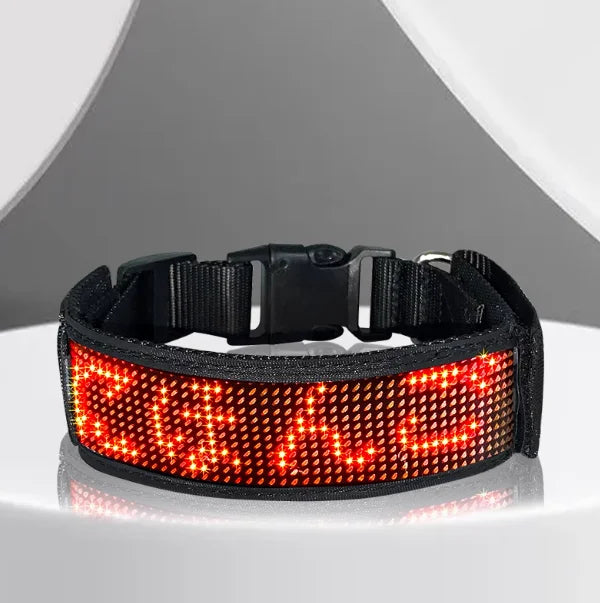 LED Light-Up Pet Dog Safety Collar Soft Personalized Glow-in-the-Dark Neck Loop with Programmable Flashing LED Animal Pattern