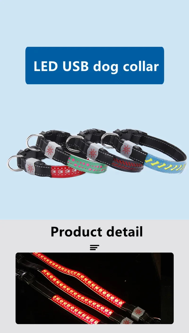 LED Lights Dog Pets Collars Adjustable Polyester Glow In Night Pet Dog Cat Puppy Safe Luminous Flashing Necklace