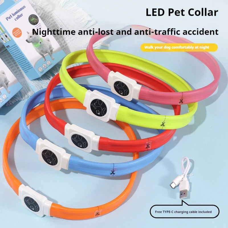 Led Pet Collar Type-C Charging Silicone Nighttime Luminous Ring Usb Dog Cat Collar Quick Flash Constant Light Slow Flash