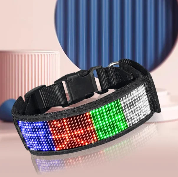 LED Light-Up Pet Dog Safety Collar Soft Personalized Glow-in-the-Dark Neck Loop with Programmable Flashing LED Animal Pattern