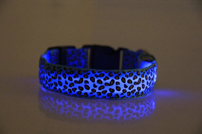 LED Dog Luminous Collar with Night Time USB Charging Anti Slip Warning Leopard Print Four Flashing Modes Collar for Dog Necklace