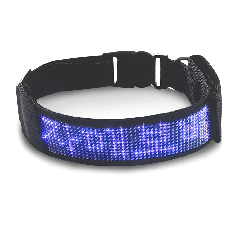 LED Light UP Dog Collar Bluetooth APP Programmable Message Scrolling LED Display Screen Pet Accessories Collar