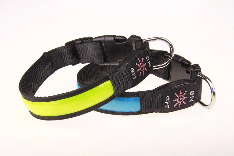 Pinkycolor USB Charging LED Dog Collar Luminous Light Night Safety Reflective Leather Glowing Collar For Dogs Pets Rechargeable