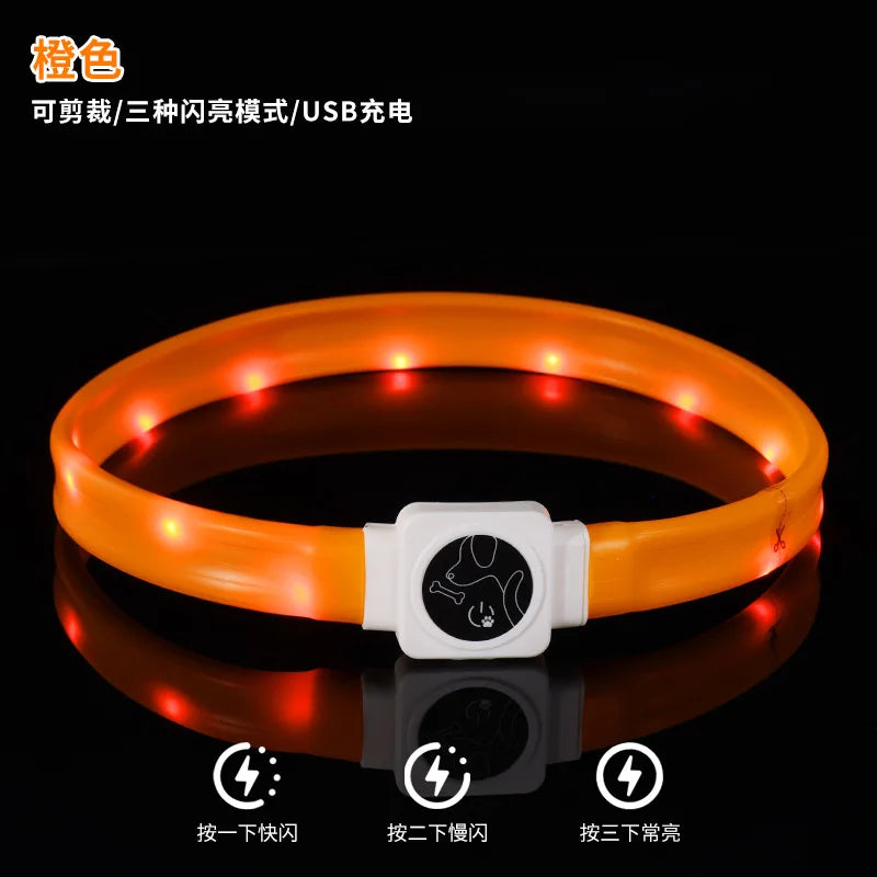 Led Pet Collar Type-C Charging Silicone Nighttime Luminous Ring Usb Dog Cat Collar Quick Flash Constant Light Slow Flash