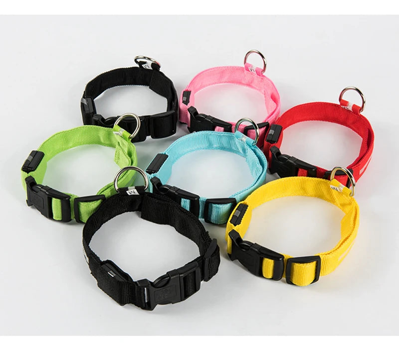 Dog Collar LED Light Electronic Night Safety Anti-Lost Nylon Adjustable Luminous Glowing Collar For Dogs Cats Pet Products Xs-XL