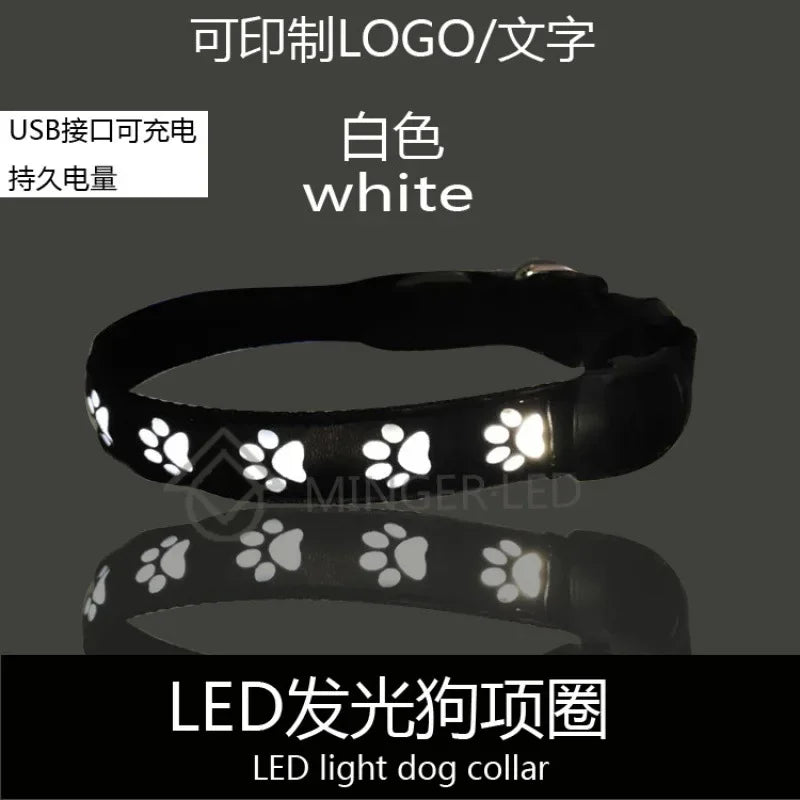 LED Dogs Luminous Collar Paw Pet Dog Walking Dog Collar Tag  Anti-car Accident Anti-lost Light Warning Safety Puppy accessories