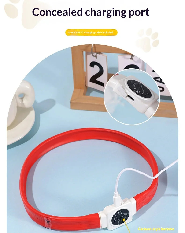 Led Pet Collar Type-C Charging Silicone Nighttime Luminous Ring Usb Dog Cat Collar Quick Flash Constant Light Slow Flash