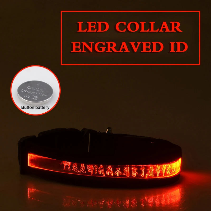 Dog Collars Personalized With Name/Phone Prevent Loss LED Night Safety Necklace Pet Collar Dog Small Puppy Cat Collar Para Perro