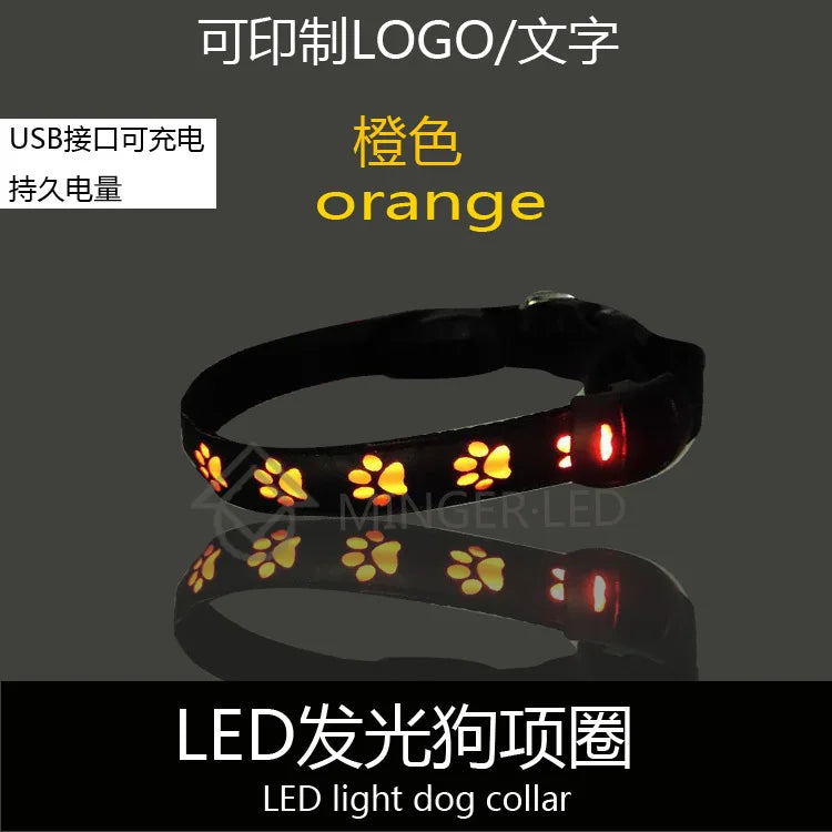 LED Dogs Luminous Collar Paw Pet Dog Walking Dog Collar Tag  Anti-car Accident Anti-lost Light Warning Safety Puppy accessories