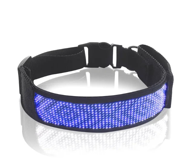 LED Light-Up Pet Dog Safety Collar Soft Personalized Glow-in-the-Dark Neck Loop with Programmable Flashing LED Animal Pattern