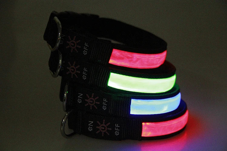 Pinkycolor USB Charging LED Dog Collar Luminous Light Night Safety Reflective Leather Glowing Collar For Dogs Pets Rechargeable