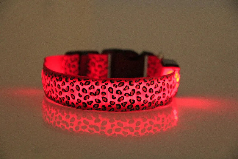 LED Dog Luminous Collar with Night Time USB Charging Anti Slip Warning Leopard Print Four Flashing Modes Collar for Dog Necklace