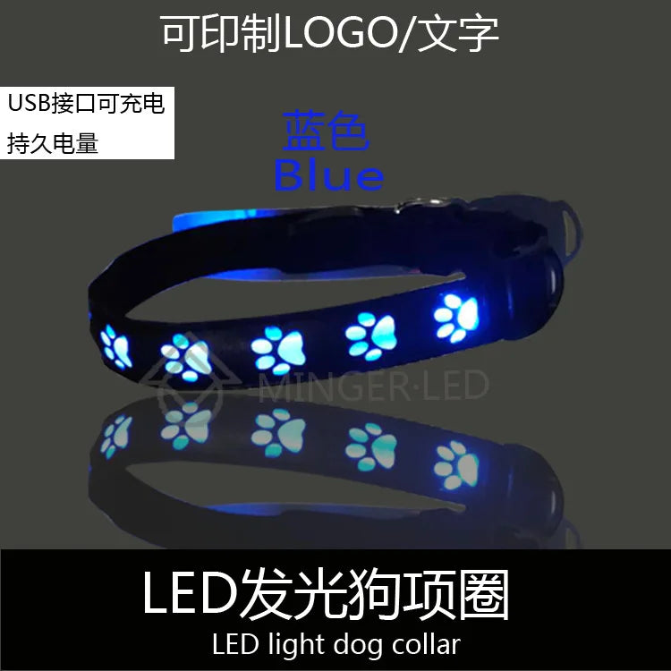 LED Dogs Luminous Collar Paw Pet Dog Walking Dog Collar Tag  Anti-car Accident Anti-lost Light Warning Safety Puppy accessories