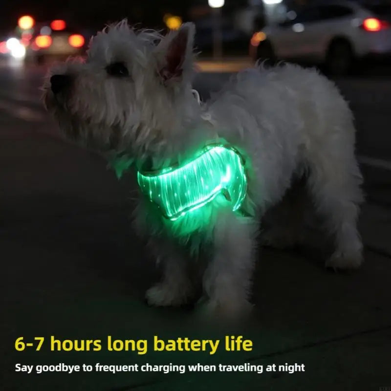 LED Dog Harness for Night Walks, Breathable Adjustable Pet Vest with LightingUp Panel and Top Clip Point for Daily Use KXRE