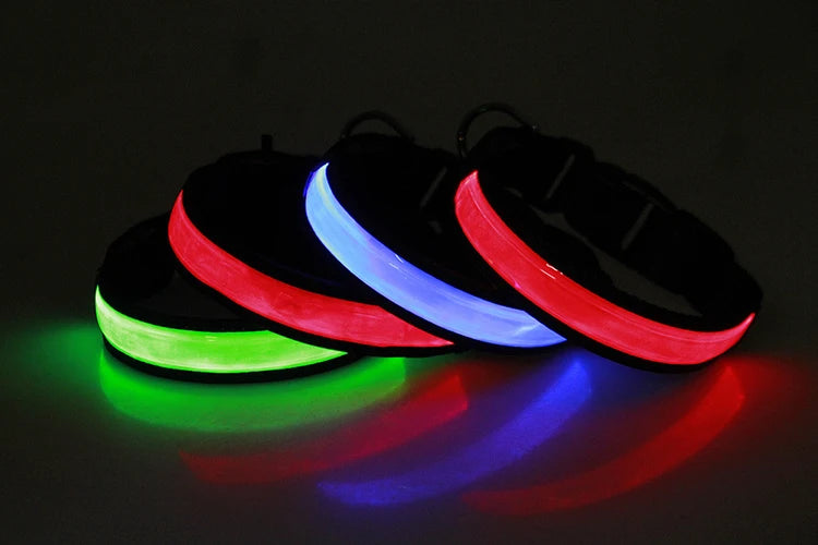 Pinkycolor USB Charging LED Dog Collar Luminous Light Night Safety Reflective Leather Glowing Collar For Dogs Pets Rechargeable