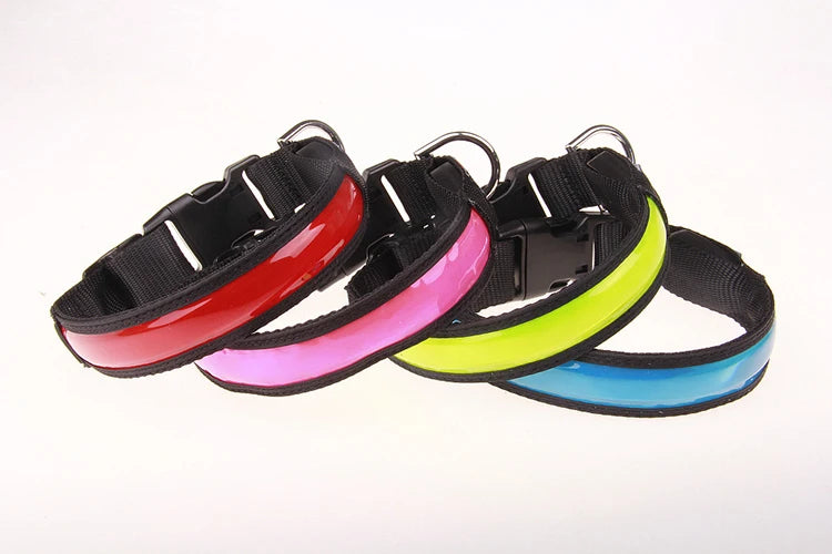 Pinkycolor USB Charging LED Dog Collar Luminous Light Night Safety Reflective Leather Glowing Collar For Dogs Pets Rechargeable