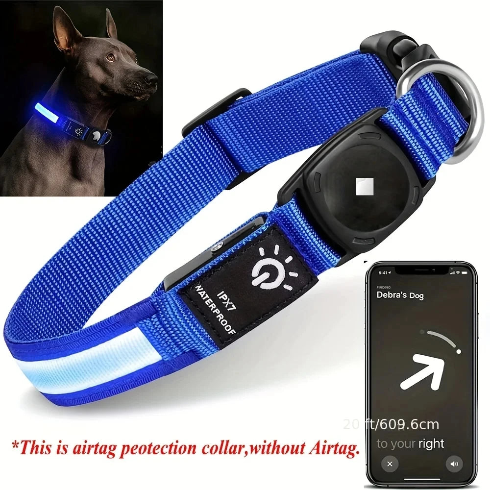 Led Dog Collar For Apple Airtag Finder WaterProof Light USB Chargeable Airtag Collar Pet Accessories for Puppy Medium Large Dogs