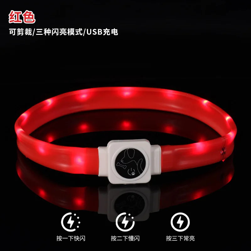 Led Pet Collar Type-C Charging Silicone Nighttime Luminous Ring Usb Dog Cat Collar Quick Flash Constant Light Slow Flash