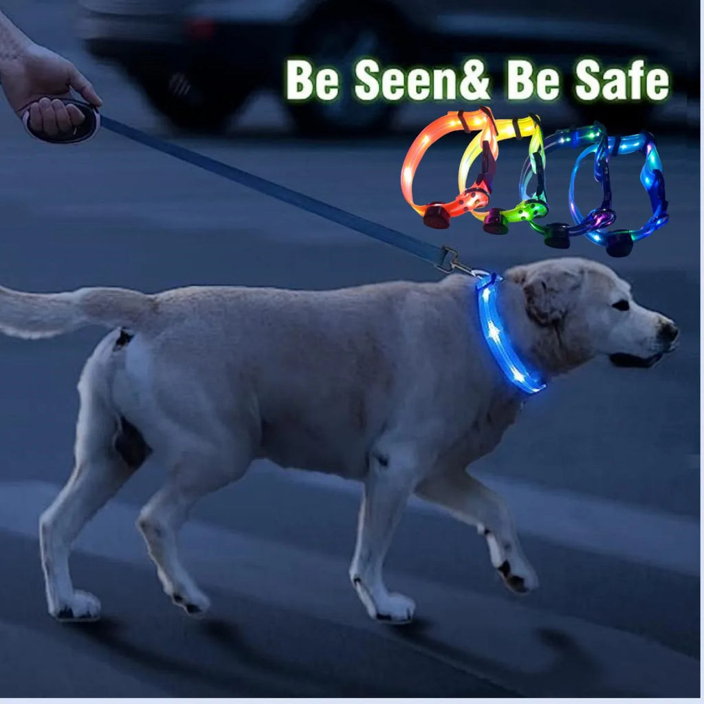 New Adjustable Led Glowing Pet Dog Collar PVC Waterproof  Anti Dirty Easy To Clean for Big Small Dogs Puppy Cat Luminous Collar