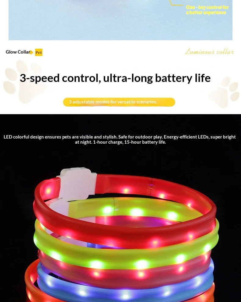 Led Pet Collar Type-C Charging Silicone Nighttime Luminous Ring Usb Dog Cat Collar Quick Flash Constant Light Slow Flash