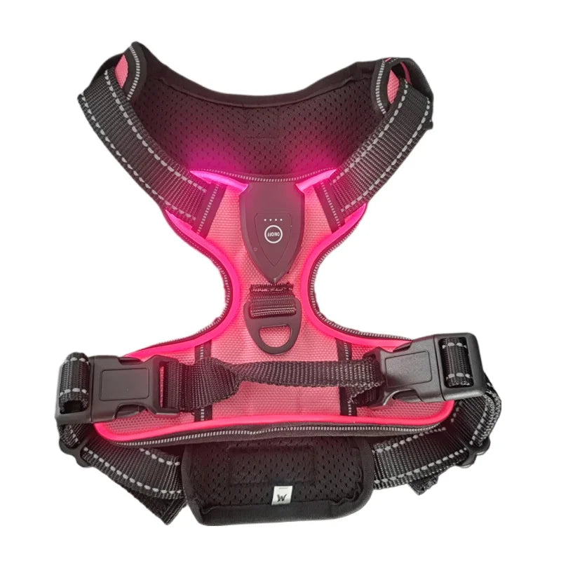 LED Glowing Luminous Dog Harness Rechargeable Safety Vest For Night Walking 3 Light Modes Pet Harnesses