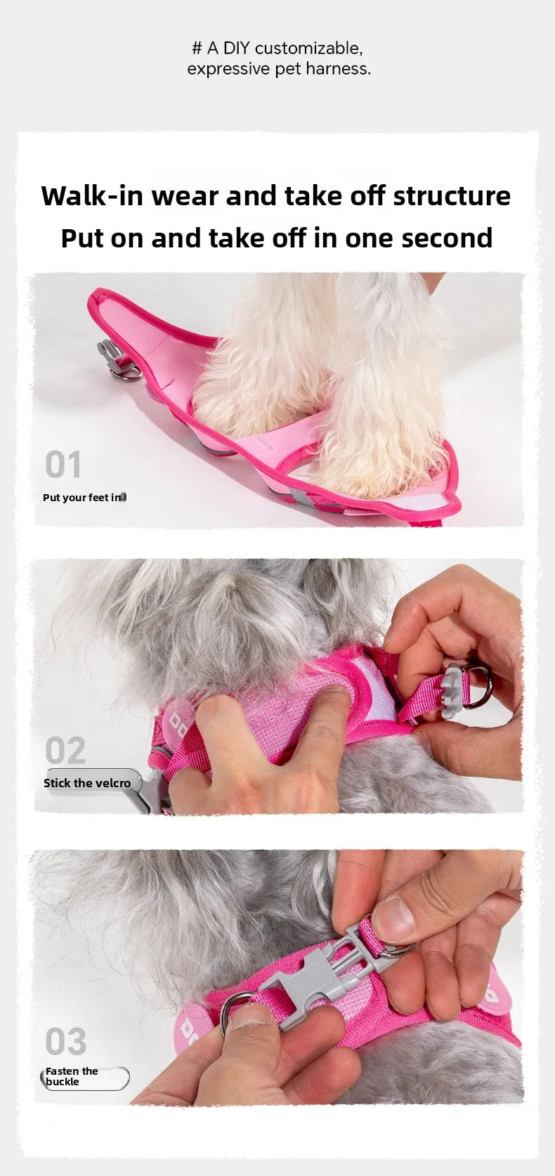 Dog Harness with Mood Patches–Reflective No-Pull Vest, Breathable Air Mesh for Small Dogs Adjustable Soft Padded Walking Lead