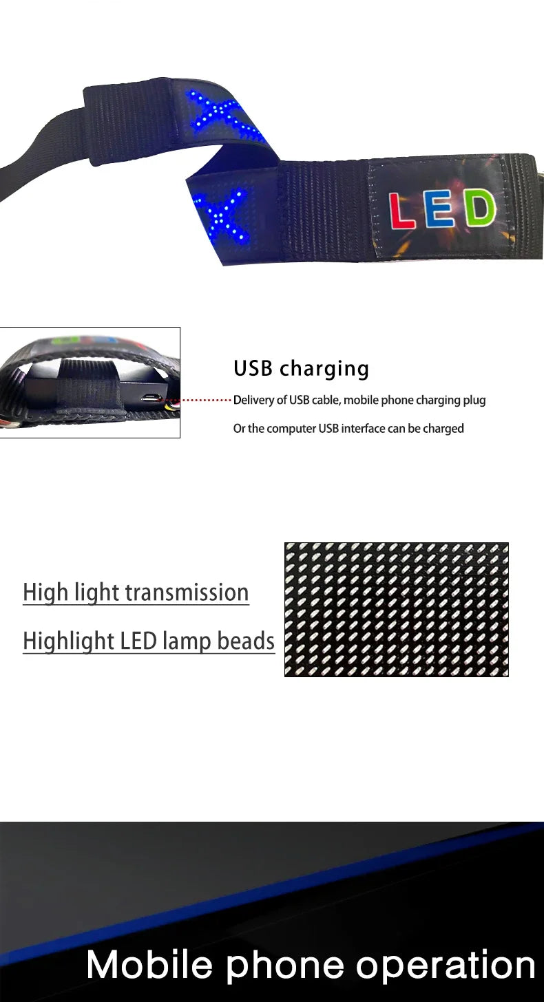 LED Light UP Dog Collar Bluetooth APP Programmable Message Scrolling LED Display Screen Pet Accessories Collar