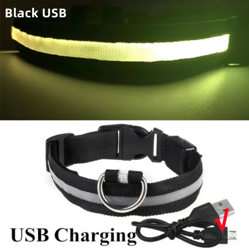 LED Luminous Collar Adjustable Glowing Dog Collar USB Rechargea  Flashing Anti-Lost/Avoid Car Accident Collar Dogs Pet Products