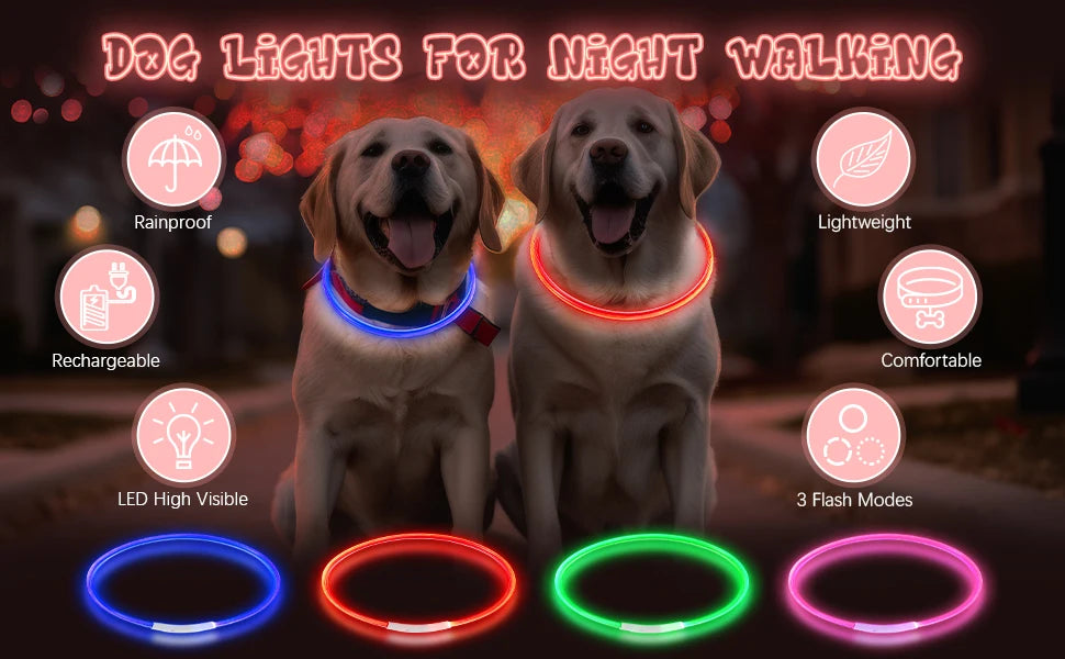 Dog Light Up Collar LED Collar Light Up Cat Collar USB Rechargeable Collar Christmas Decoration Pet Collar Pet Christmas Gifts