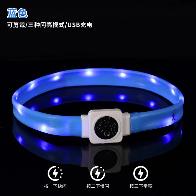 Led Pet Collar Type-C Charging Silicone Nighttime Luminous Ring Usb Dog Cat Collar Quick Flash Constant Light Slow Flash