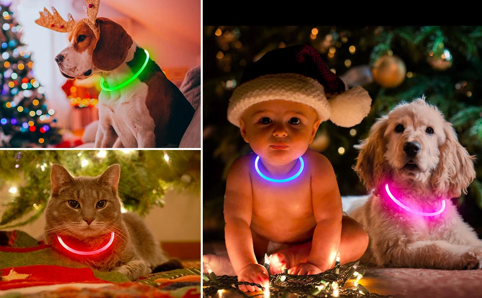 Dog Light Up Collar LED Collar Light Up Cat Collar USB Rechargeable Collar Christmas Decoration Pet Collar Pet Christmas Gifts